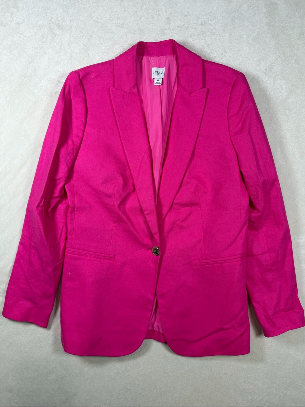 J. Crew Size 4 Linen Blend Bright Fuchsia Single-Button Tailored Blazer Coat